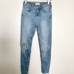 free people skinny High Rise Light Wash Distressed Jeans